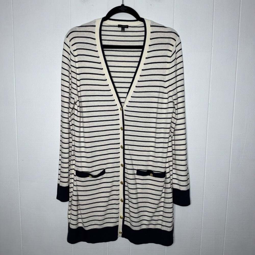 Talbots Women’s Striped Cardigan Sweater Long Nautical Size Large